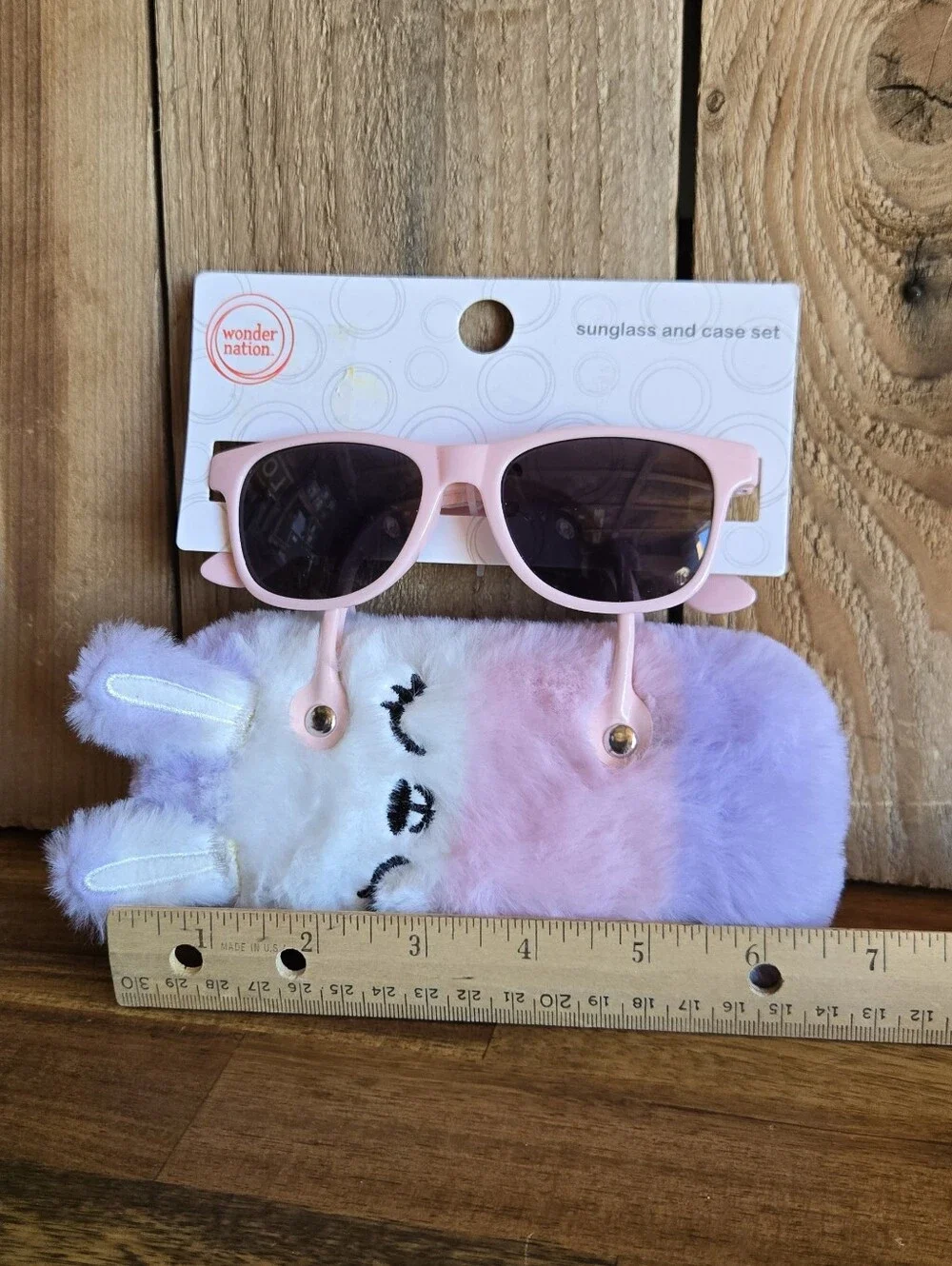 Wonder Nation Kids Bunny Sunglasses & Plush Carrying Case Set Pastel Pink Purple